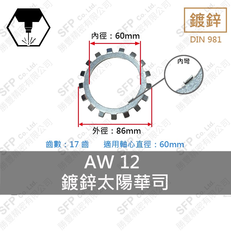 鍍鋅太陽華司-彎齒 AW12 (60mm) 碳鋼