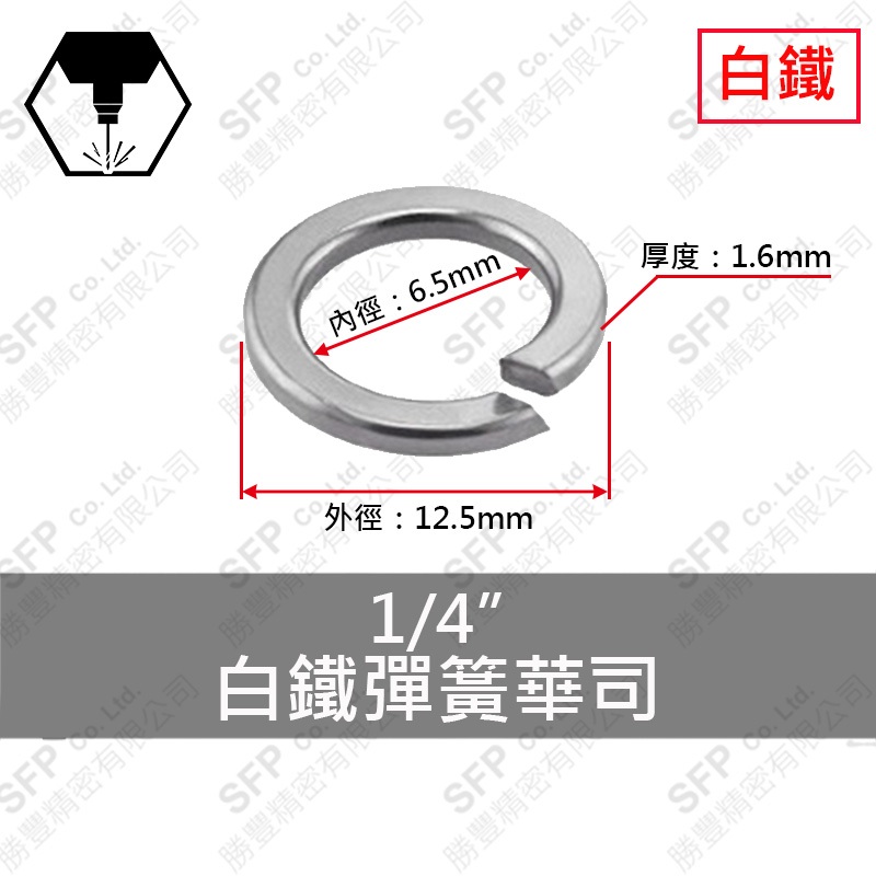 304白鐵彈簧華司 1/4 (6.5*10.7*1.4)