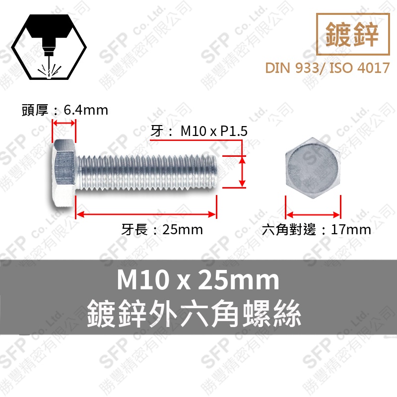 Zinc Plated 六角 Screw M10*25
