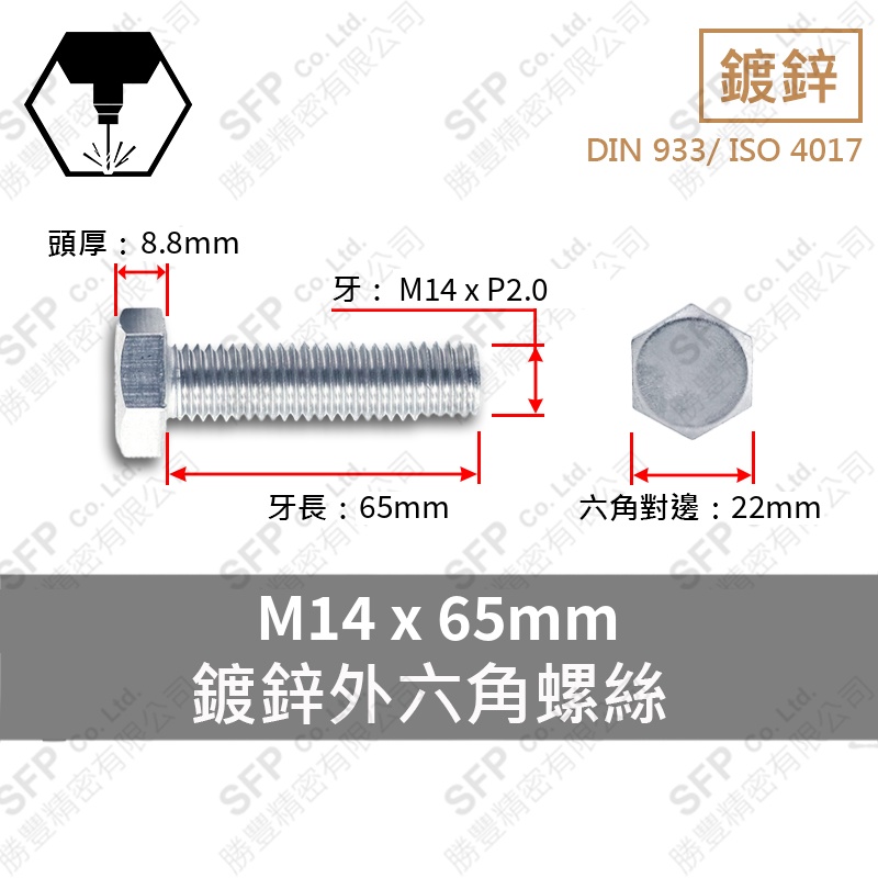 Zinc Plated 六角 Screw M14*65