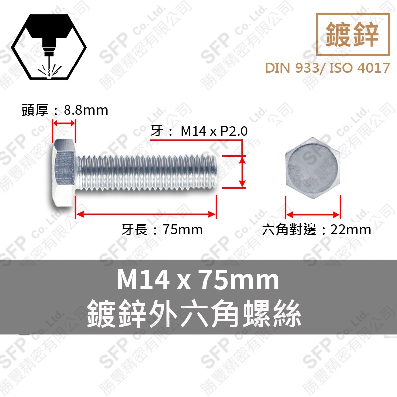 Zinc Plated 六角 Screw M14*75