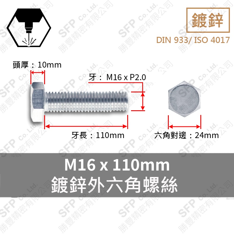 Zinc Plated 六角 Screw M16*110