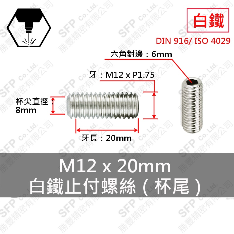 SS304 Set Screw (Cup Point) M12*20