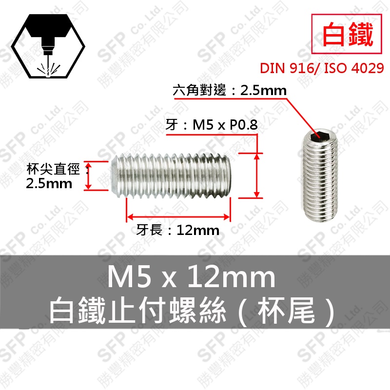SS304 Set Screw (Cup Point) M5*12