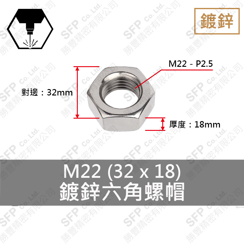 Zinc Plated Hex Nut M22 (32*18)