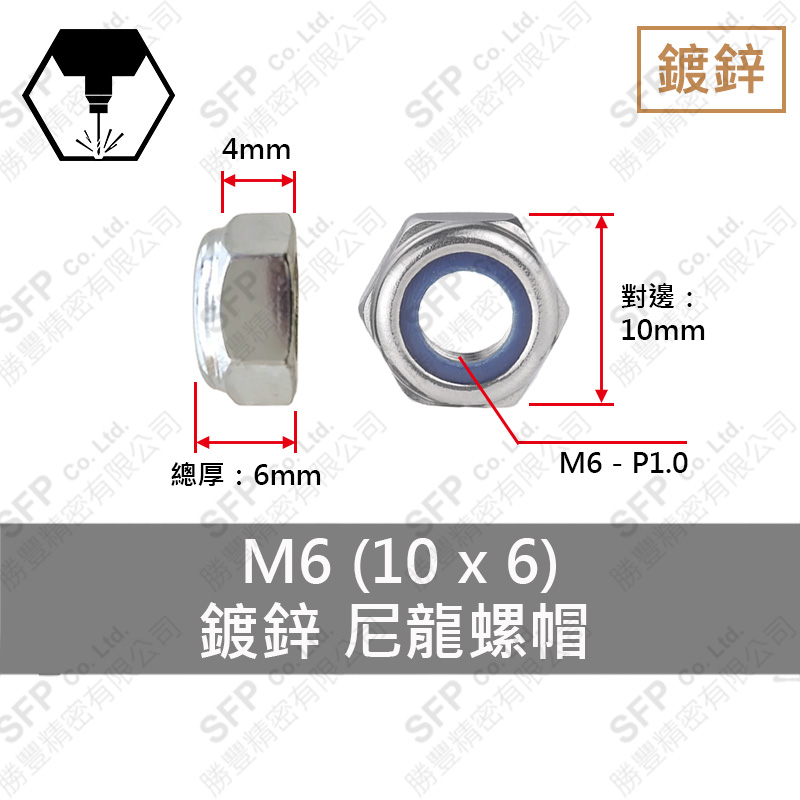 Zinc Plated Nylon Lock Nut M6 (10*6)