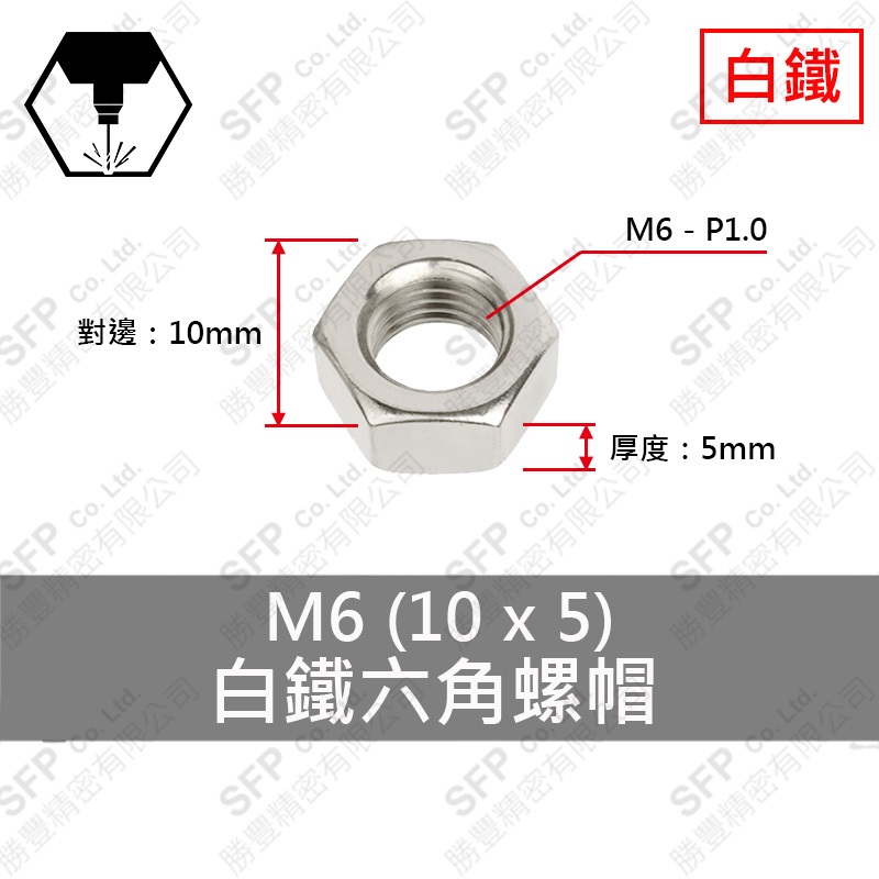 304白鐵六角螺帽 M6 (10*5)