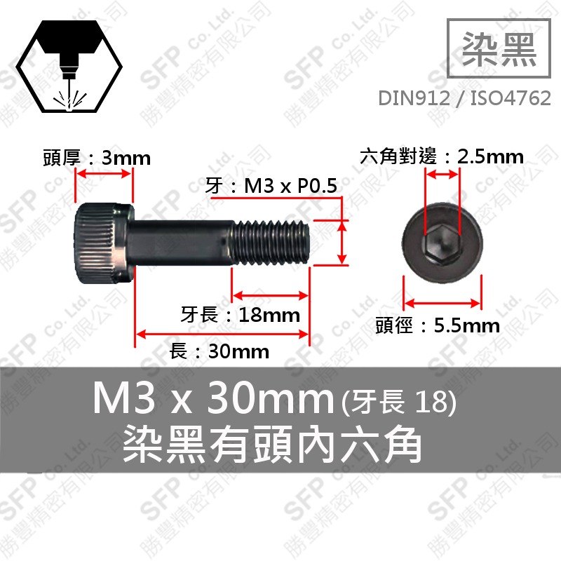12.9合金鋼六角穴付きボルト M3*30