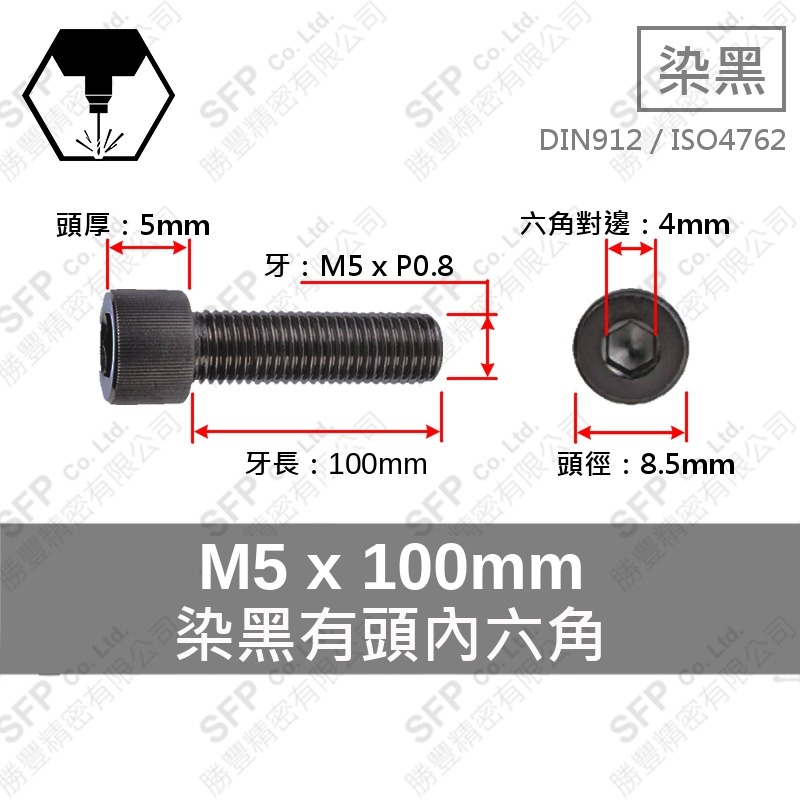12.9 Alloy Steel Socket Head Cap Screw M5*100