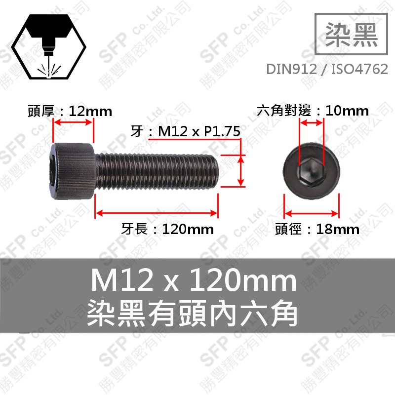 12.9合金鋼有頭內六角 M12*120