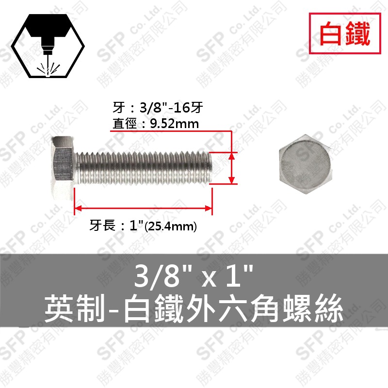 304白鐵外六角 3/8 *1