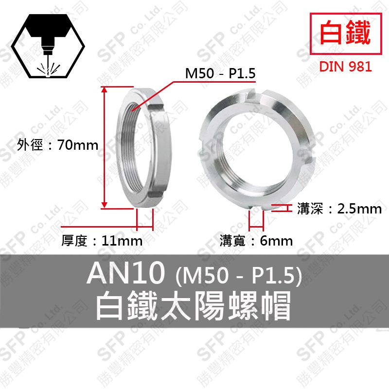 304白鐵太陽螺帽 ANS10 (M50-P1.5)