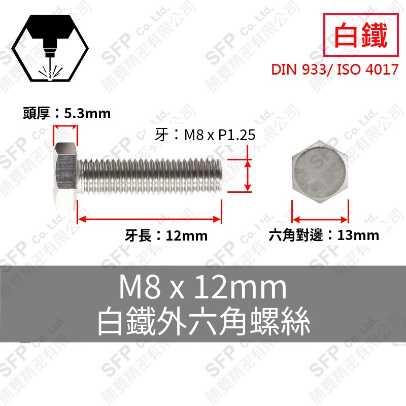 SS304 Hex Bolt M8*12