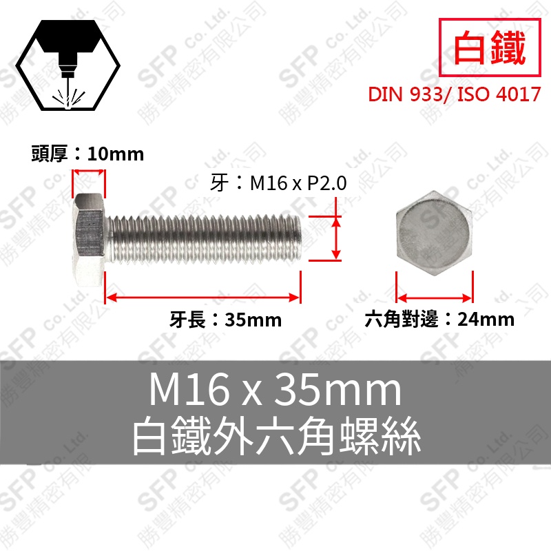 SS304 Hex Bolt M16*35