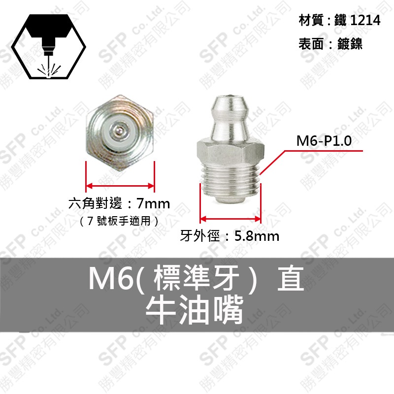 鍍鎳牛油嘴 M6-P1.0 (直)