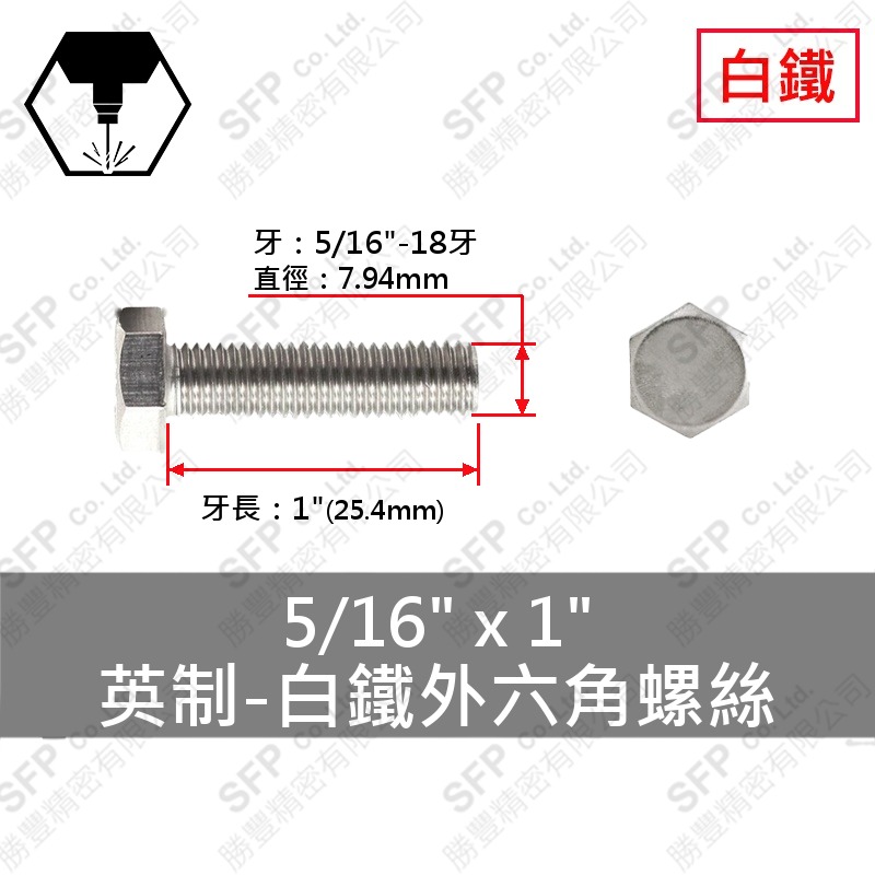 304白鐵外六角 5/16 *1