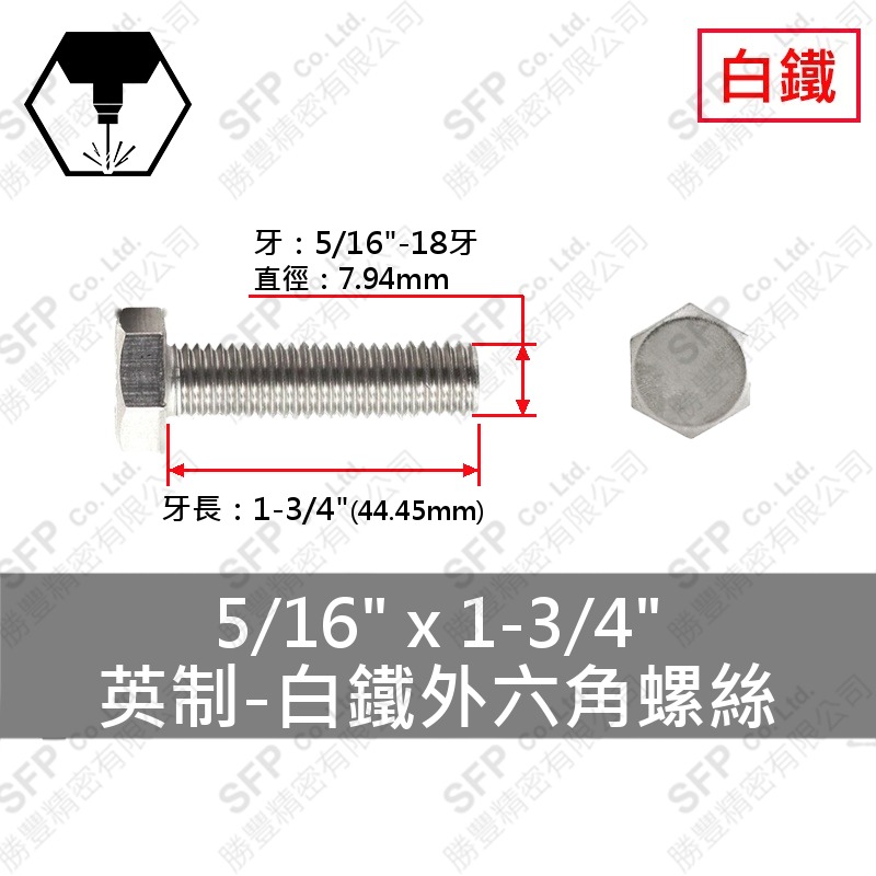 304白鐵外六角 5/16 *1-3/4
