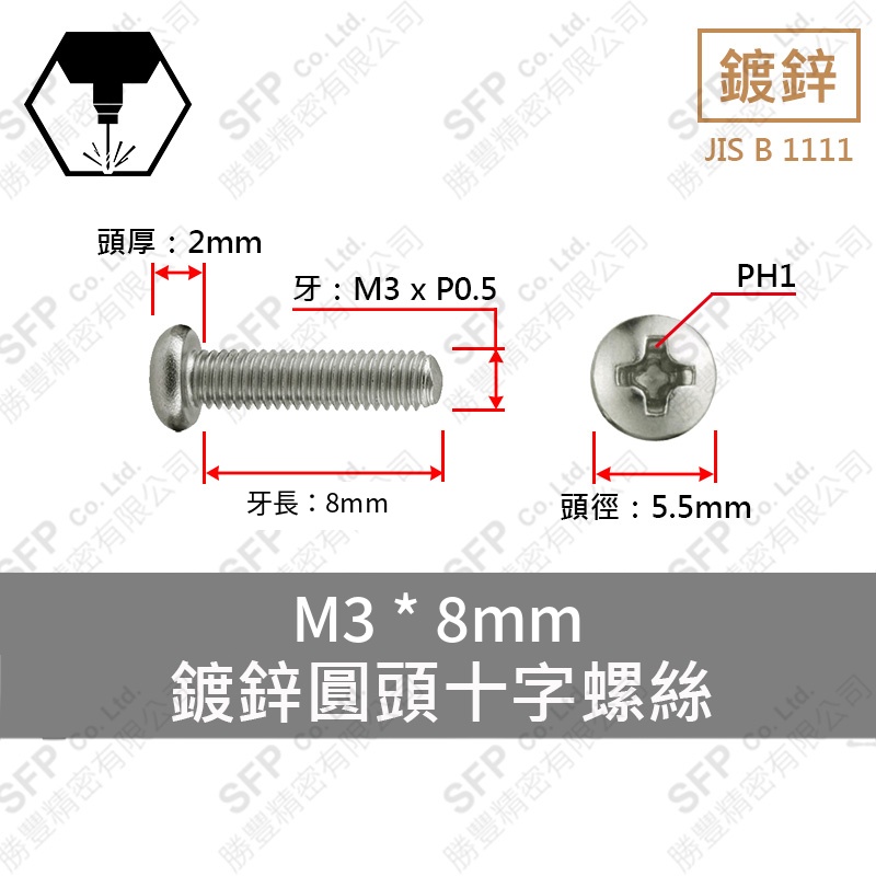 Zinc Plated Round Head Phillips Screw Screw M3*8