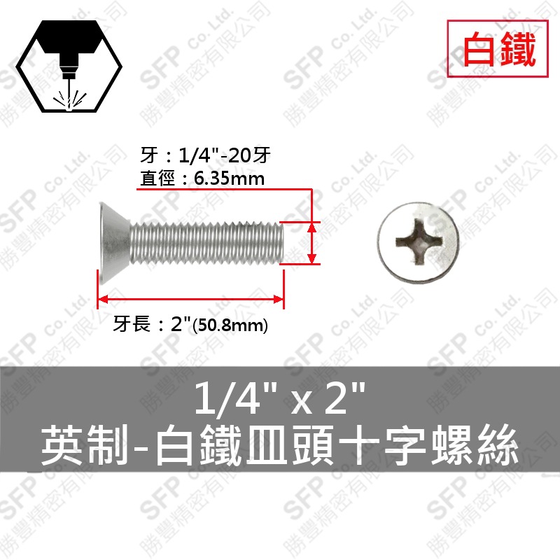 304白鐵皿頭十字螺絲 1/4 *2