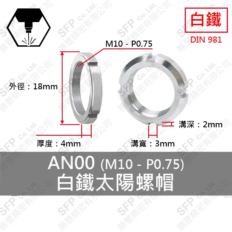 304白鐵太陽螺帽 ANS00 (M10-P0.75)