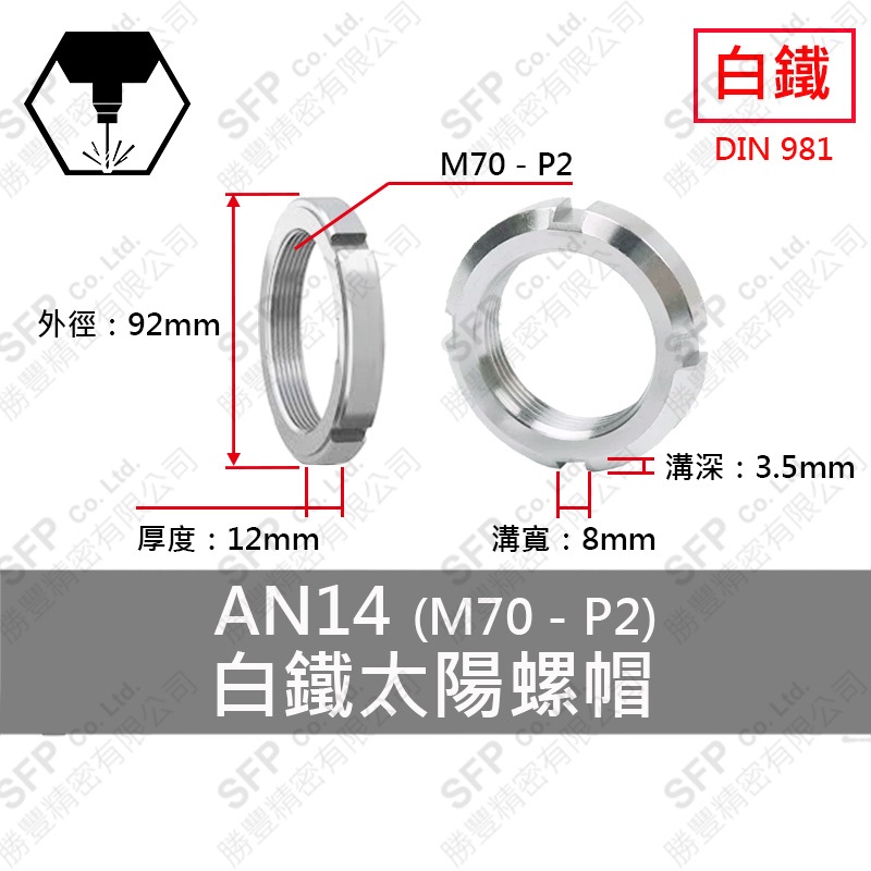 304白鐵太陽螺帽 ANS14 (M70-P2.0)