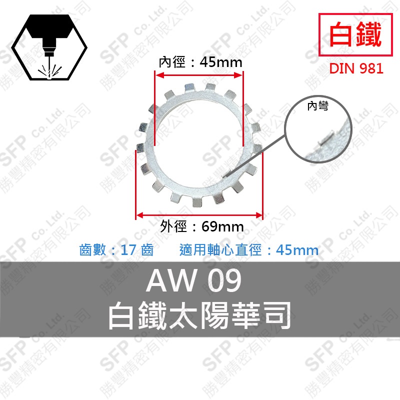 304白鐵太陽華司-彎齒 AWS09 (45mm)