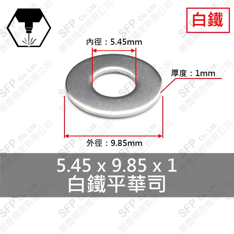 304白鐵平華司 M5 (5.3*10*1)