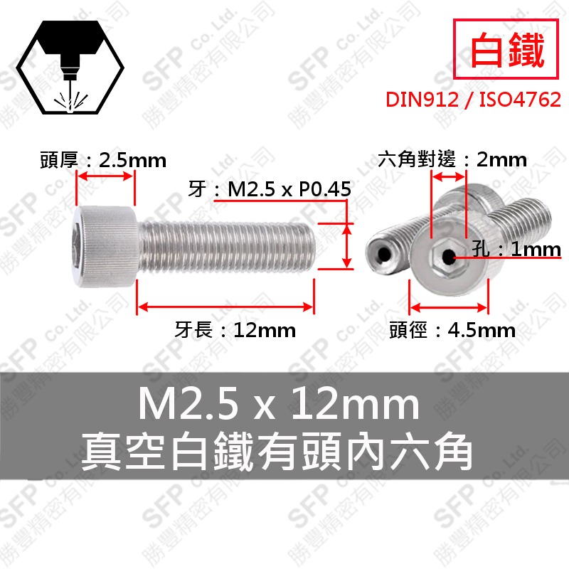真空-白鐵CAP M2.5*12 (孔1mm)