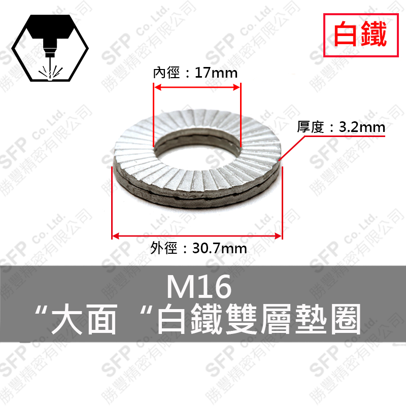 Large OD SS304 雙層 Washer M16 (17*30.7*3.2)