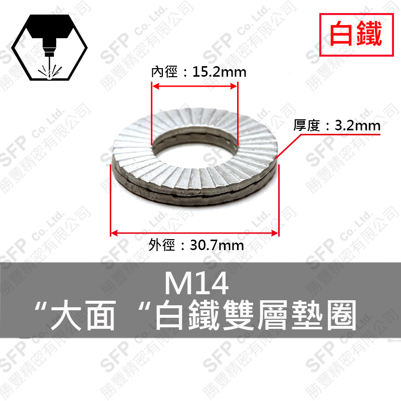 Large OD SS304 雙層 Washer M14 (15.2*30.7*3.2)