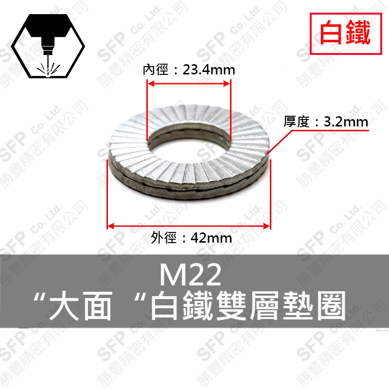 Large OD SS304 雙層 Washer M22 (23.4*42*3.2)