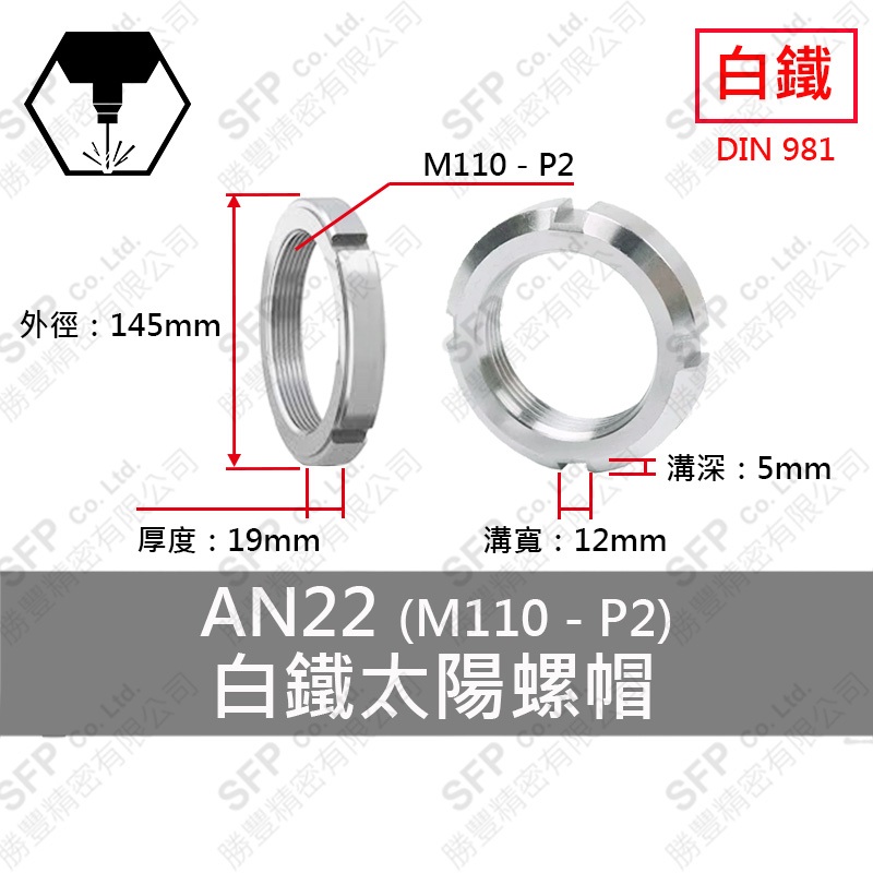 304白鐵太陽螺帽 ANS22 (M110-P2.0)