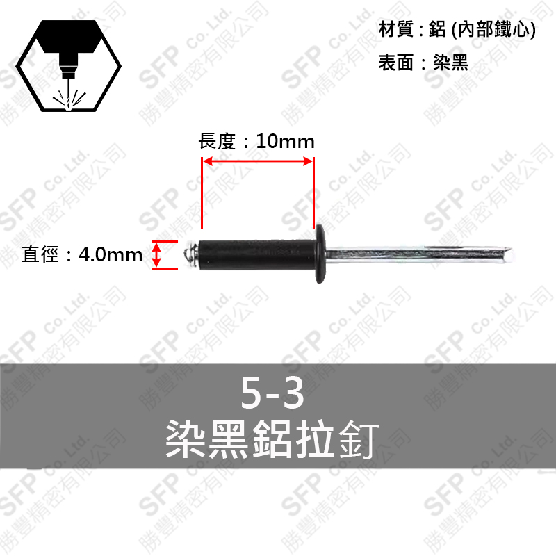 黑 Aluminum 鐵 Blind Rivet 5-3 (4.0*10)