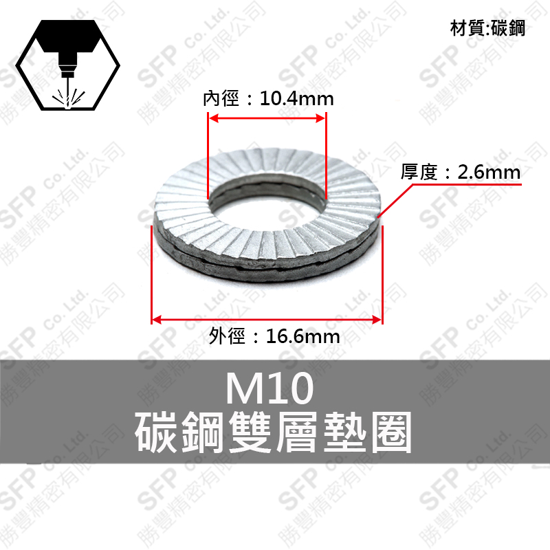 Carbon Steel 雙層 Washer M10 (10.4*16.6*2.5)