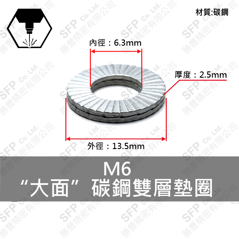 Large OD Carbon Steel 雙層 Washer M6 (6.3*13.5*2.4)