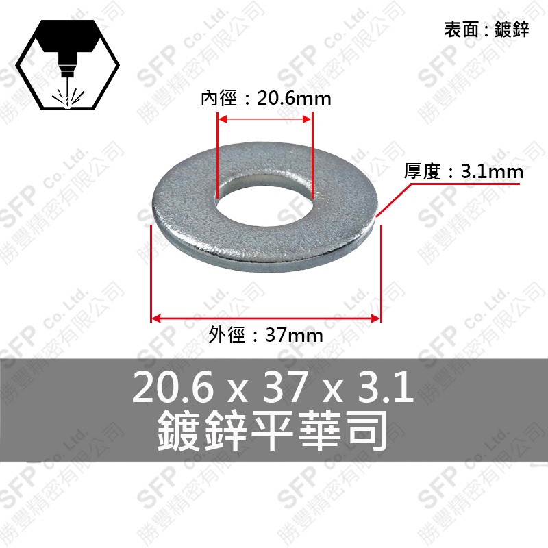 鍍鋅平華司 M20 (20.6*37*3.2)
