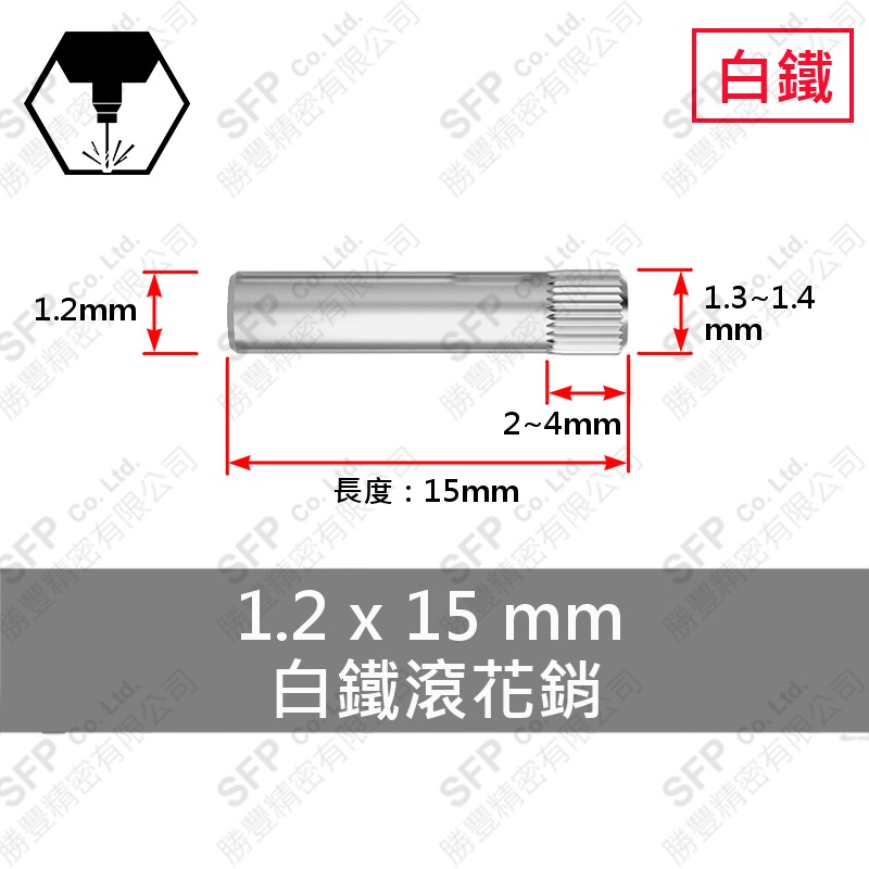 SS304 Knurled Pin 1.2*15