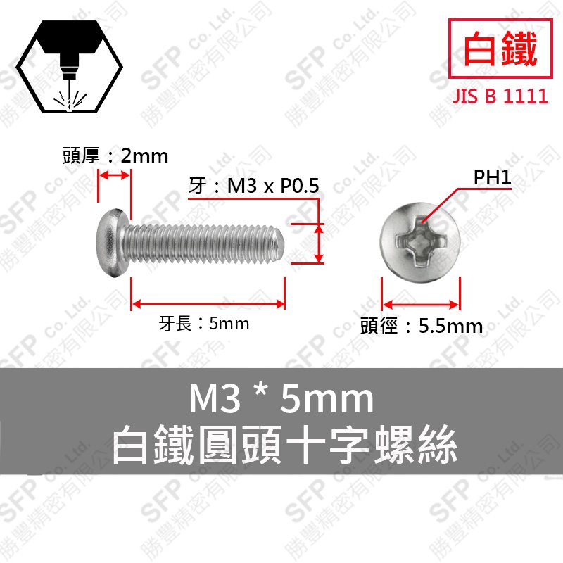 304白鐵圓頭十字螺絲 M3*5
