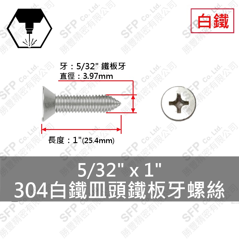304白鐵皿頭鐵板牙螺絲 5/32"*1" SUS304