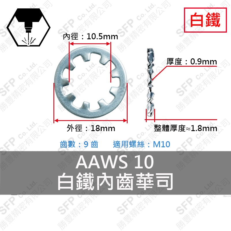 304白鐵內齒華司 AWS-10 (10.5*18*0.9)-9齒