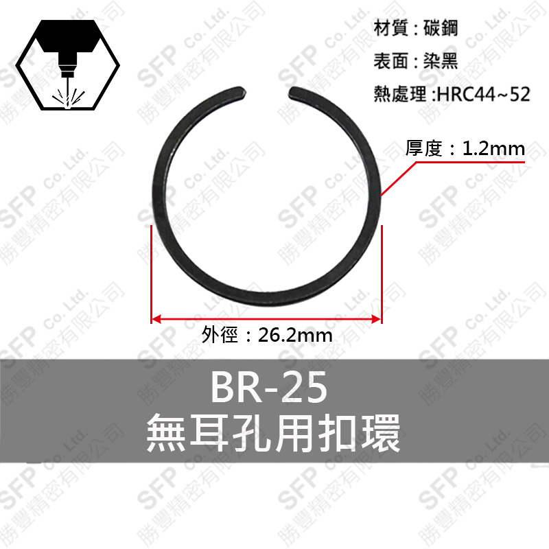 Carbon Steel Round Retaining Ring (Internal) BR25 (Thickness 1.2)
