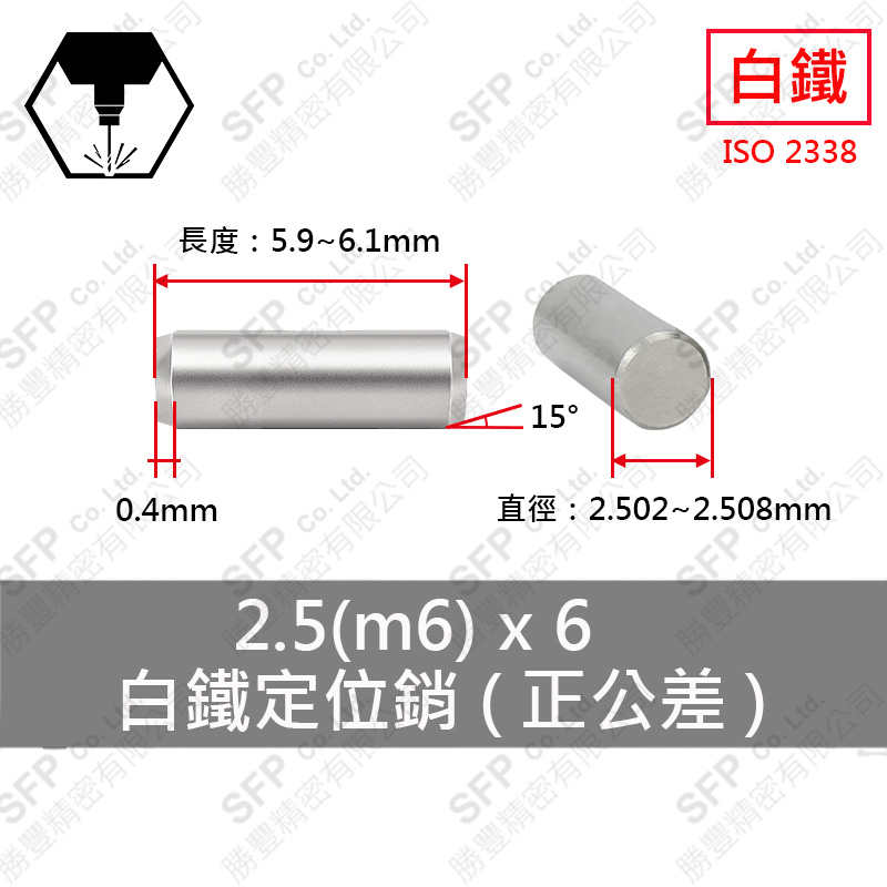 SS304 Plus Tolerance Dowel Pin 2.5(m6)*6