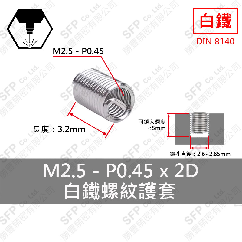 SS304 Thread Insert M2.5*2D