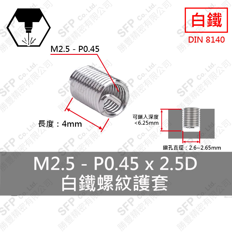 SS304 Thread Insert M2.5*2.5D