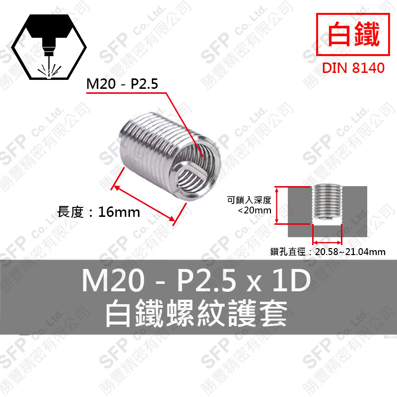SS304 Thread Insert M20*1D