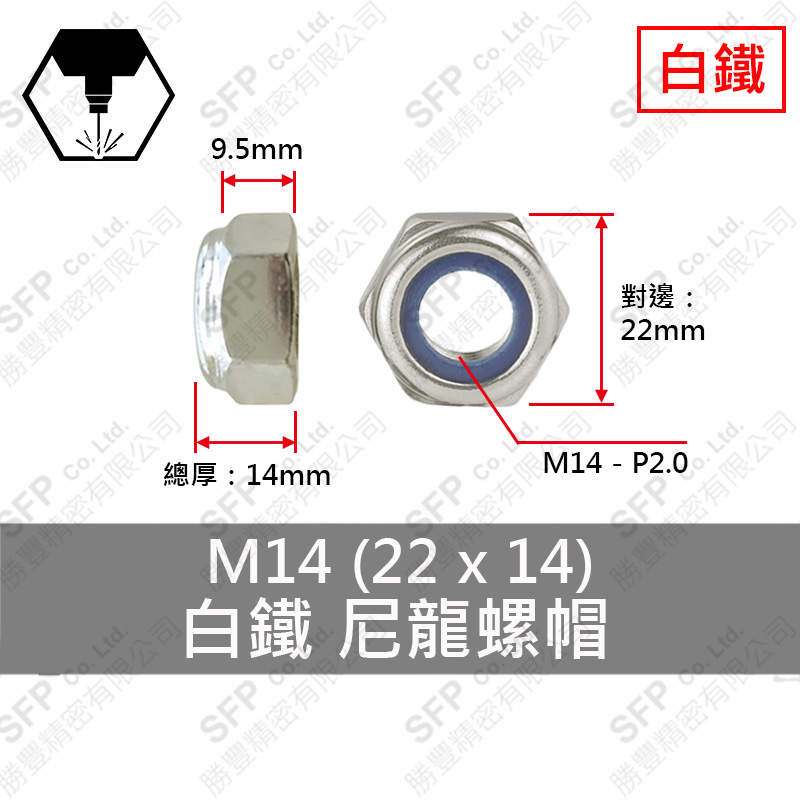 SS304 Nylon Lock Nut M14 (22*14)