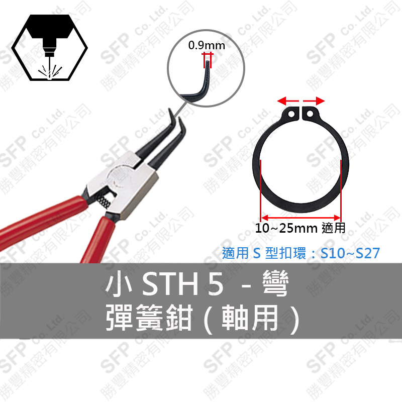 スナップリングプライヤ (軸用) S10-S27用 【彎型】STH5L