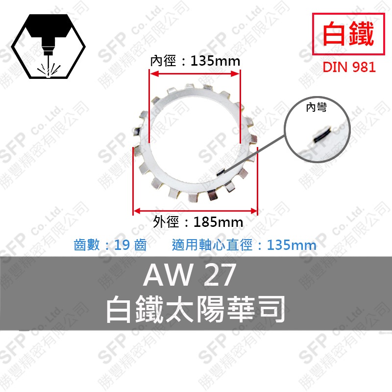 304白鐵太陽華司-彎齒 AWS27