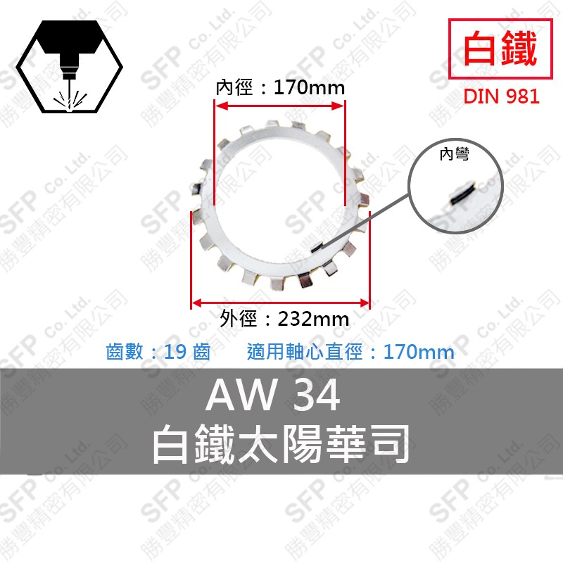304白鐵太陽華司-彎齒 AWS34