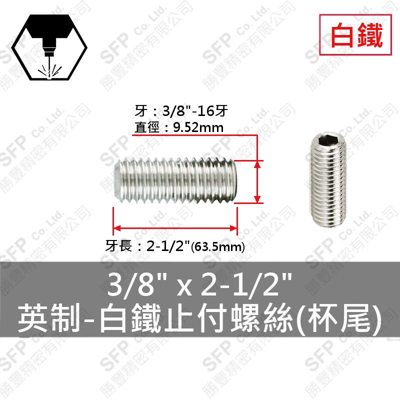 304白鐵止付螺絲(杯尾) 3/8 *2-1/2